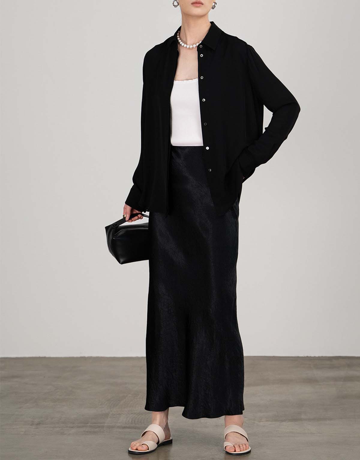 Mid-length long-sleeve shirt made of mulberry silk-109